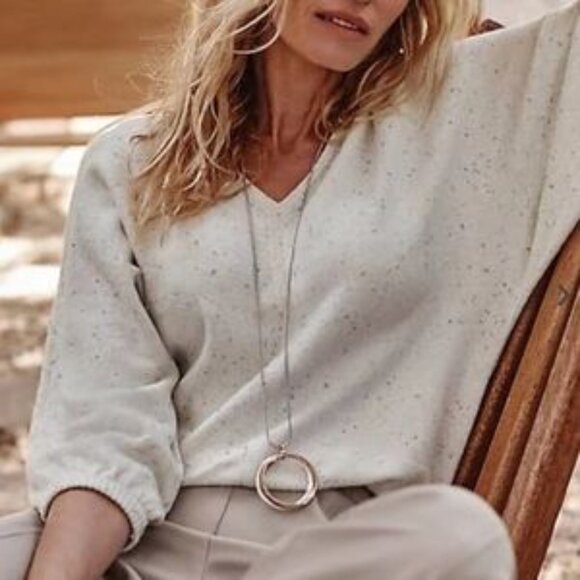 JJill Double V Sweater, Cream Multi, Size 2X - Picture 1 of 5